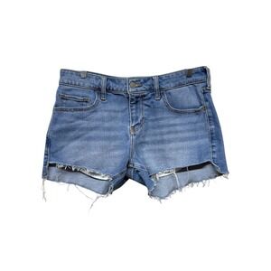 Hollister‎ Low Rise Boyfriend Denim Shorts Sz 7/28 Blue Dstressed Raw Hem Jean